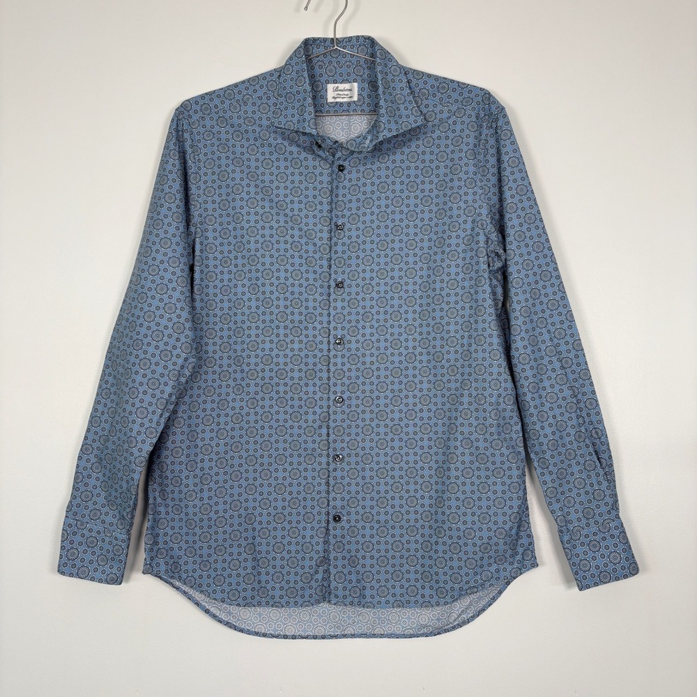 Stenströms Men ButtonDown Shirt 16 41 Blu Geometric Floral Fitted Twofold Cotton